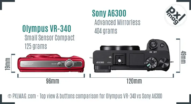 Olympus VR-340 vs Sony A6300 top view buttons comparison