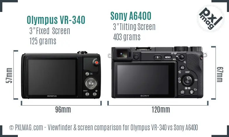 Olympus VR-340 vs Sony A6400 Screen and Viewfinder comparison
