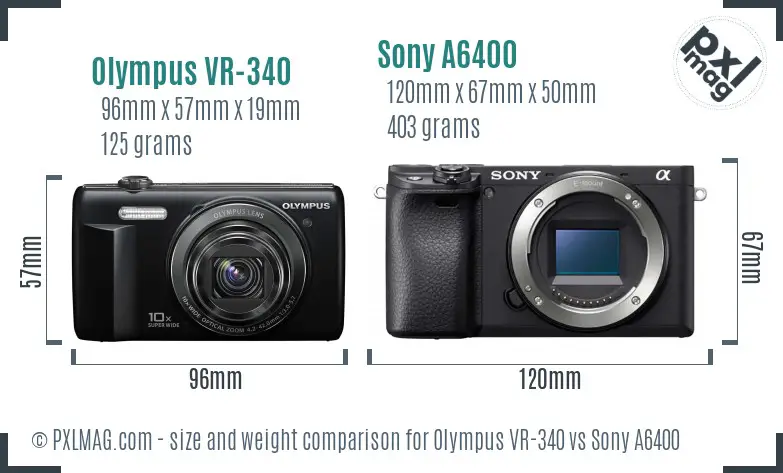 Olympus VR-340 vs Sony A6400 size comparison