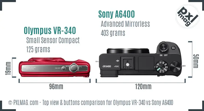 Olympus VR-340 vs Sony A6400 top view buttons comparison