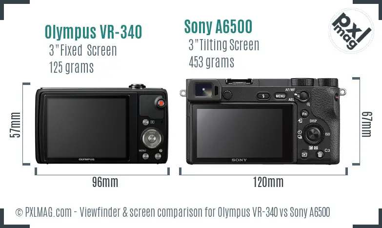 Olympus VR-340 vs Sony A6500 Screen and Viewfinder comparison