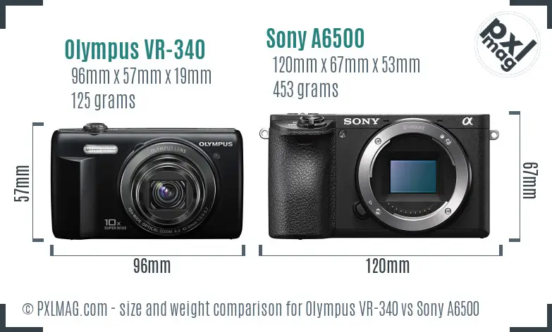 Olympus VR-340 vs Sony A6500 size comparison