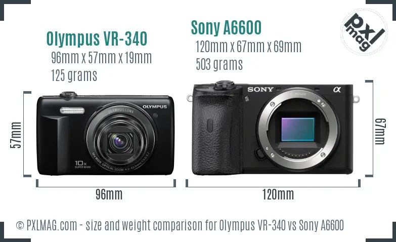 Olympus VR-340 vs Sony A6600 size comparison