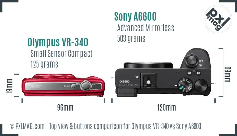 Olympus VR-340 vs Sony A6600 top view buttons comparison