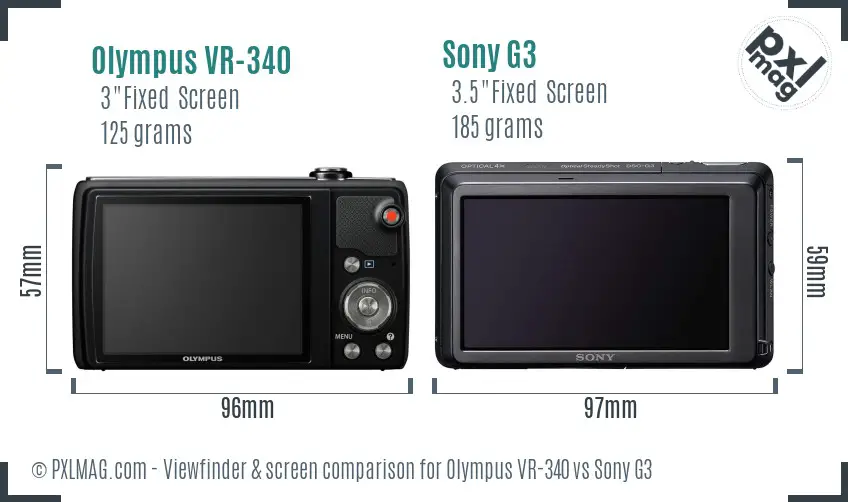 Olympus VR-340 vs Sony G3 Screen and Viewfinder comparison