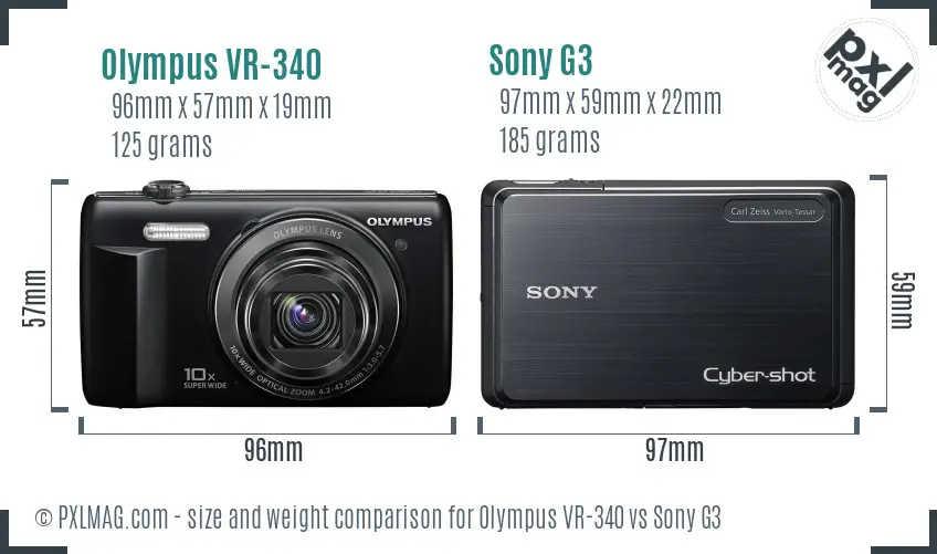 Olympus VR-340 vs Sony G3 size comparison