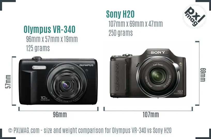 Olympus VR-340 vs Sony H20 size comparison