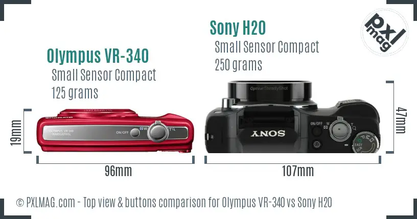 Olympus VR-340 vs Sony H20 top view buttons comparison