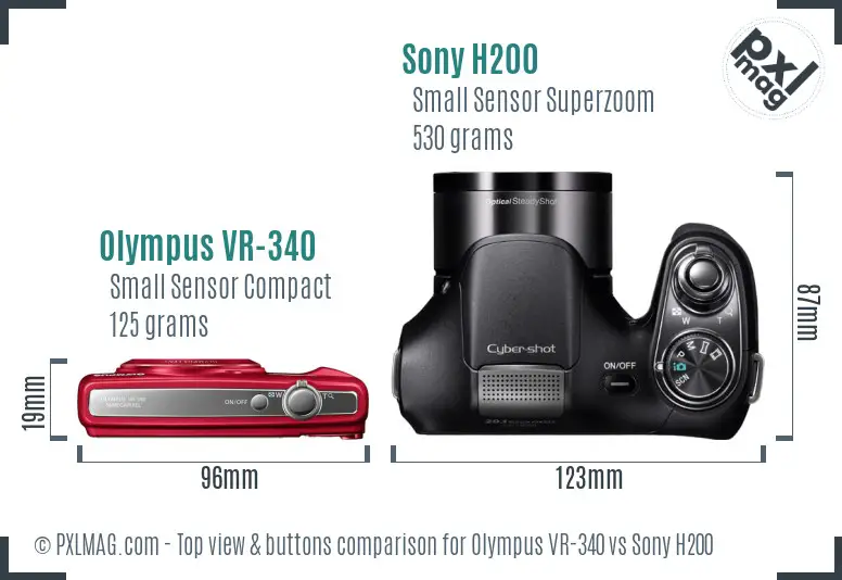 Olympus VR-340 vs Sony H200 top view buttons comparison