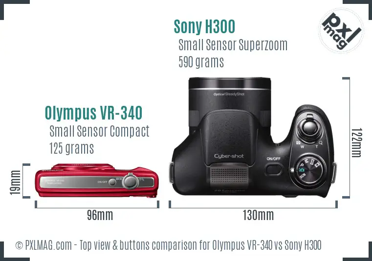 Olympus VR-340 vs Sony H300 top view buttons comparison