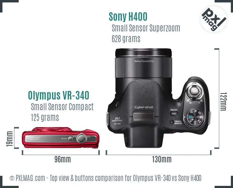 Olympus VR-340 vs Sony H400 top view buttons comparison