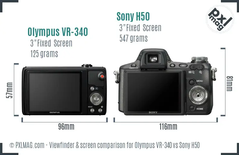 Olympus VR-340 vs Sony H50 Screen and Viewfinder comparison