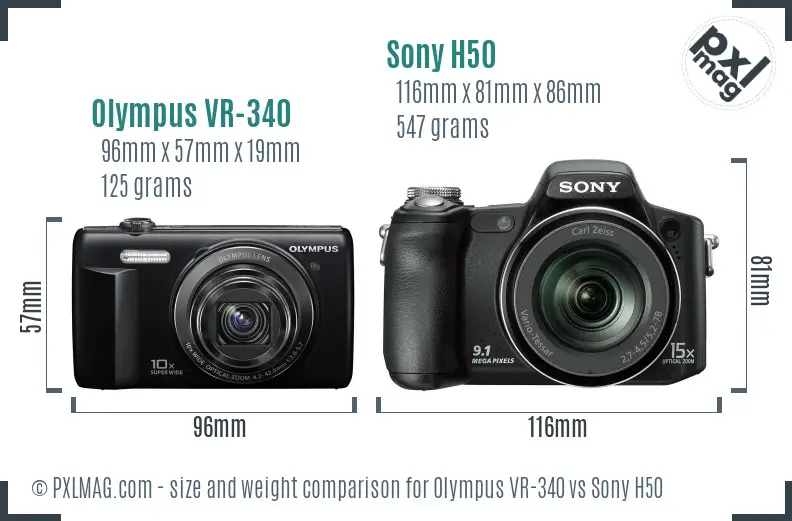 Olympus VR-340 vs Sony H50 size comparison