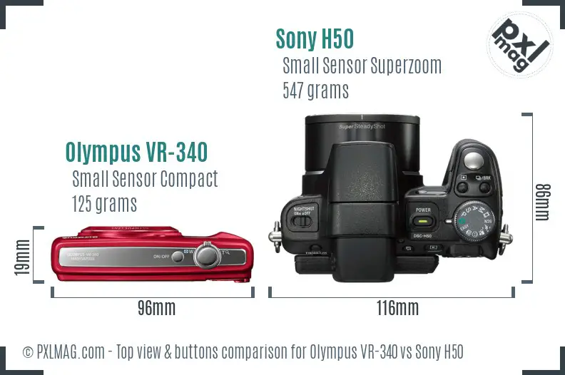 Olympus VR-340 vs Sony H50 top view buttons comparison