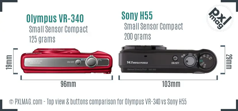 Olympus VR-340 vs Sony H55 top view buttons comparison