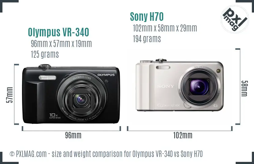 Olympus VR-340 vs Sony H70 size comparison