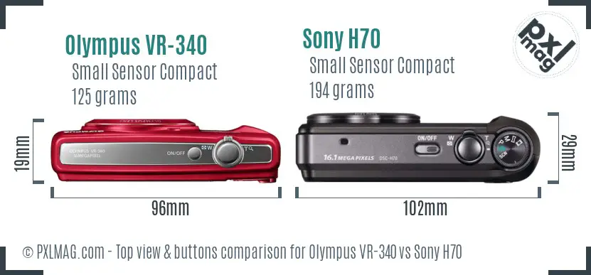 Olympus VR-340 vs Sony H70 top view buttons comparison