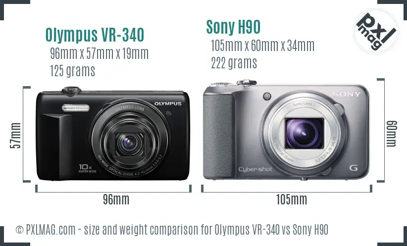 Olympus VR-340 vs Sony H90 size comparison