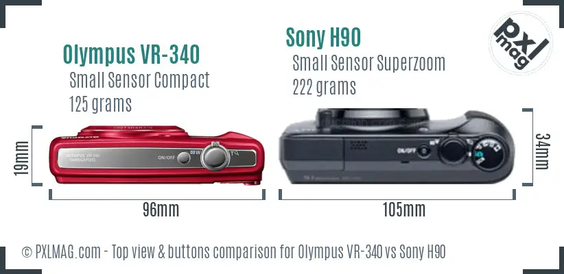 Olympus VR-340 vs Sony H90 top view buttons comparison