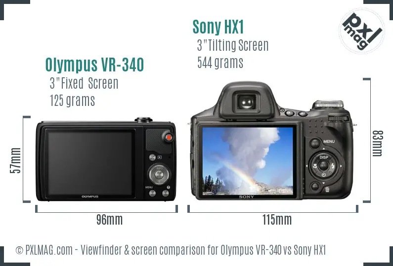 Olympus VR-340 vs Sony HX1 Screen and Viewfinder comparison