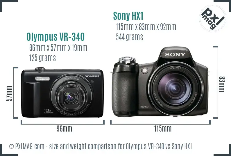 Olympus VR-340 vs Sony HX1 size comparison
