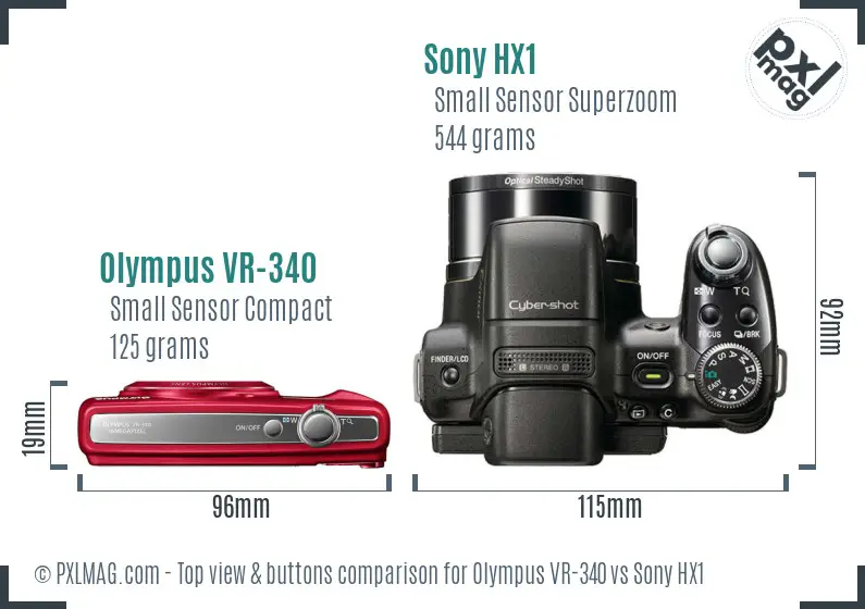 Olympus VR-340 vs Sony HX1 top view buttons comparison
