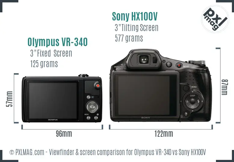 Olympus VR-340 vs Sony HX100V Screen and Viewfinder comparison