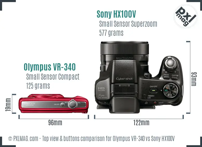 Olympus VR-340 vs Sony HX100V top view buttons comparison