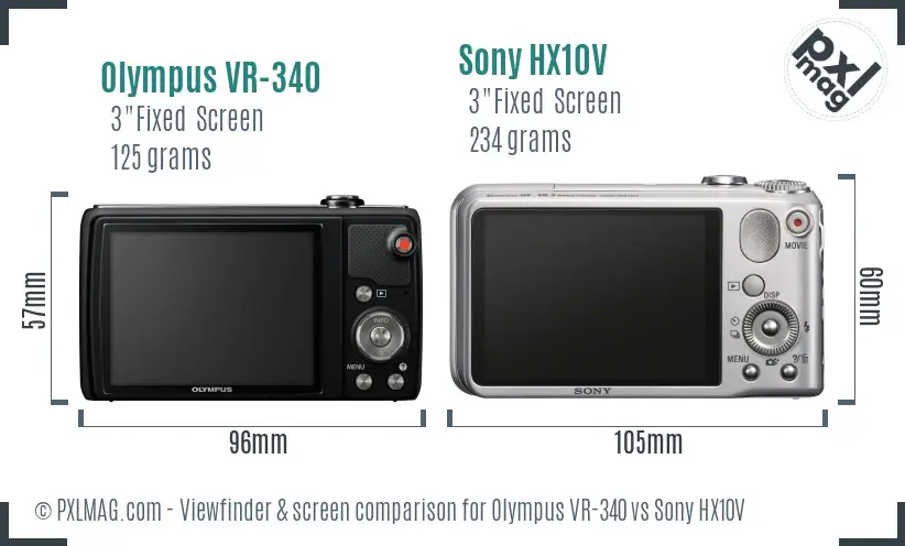 Olympus VR-340 vs Sony HX10V Screen and Viewfinder comparison