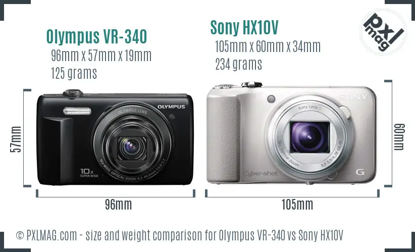 Olympus VR-340 vs Sony HX10V size comparison