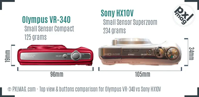 Olympus VR-340 vs Sony HX10V top view buttons comparison