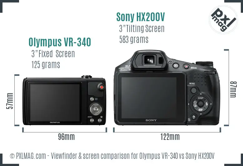 Olympus VR-340 vs Sony HX200V Screen and Viewfinder comparison