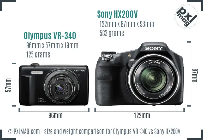 Olympus VR-340 vs Sony HX200V size comparison