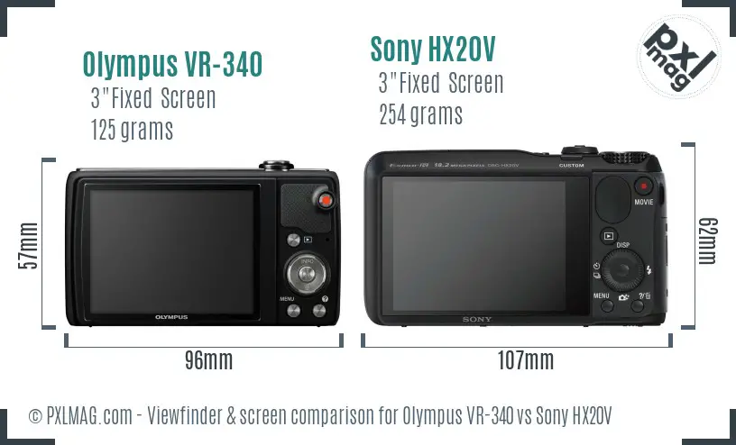Olympus VR-340 vs Sony HX20V Screen and Viewfinder comparison