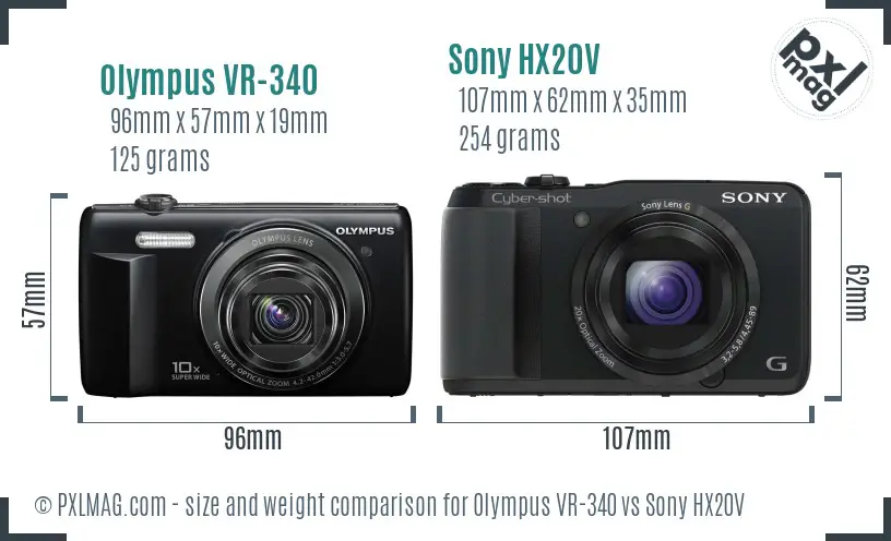 Olympus VR-340 vs Sony HX20V size comparison
