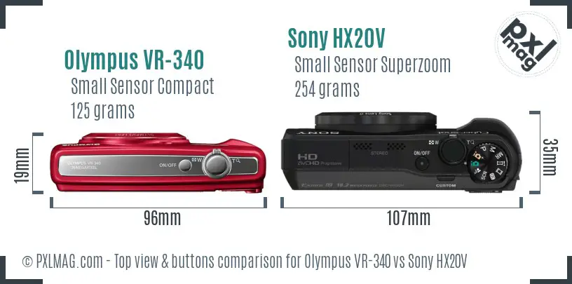 Olympus VR-340 vs Sony HX20V top view buttons comparison