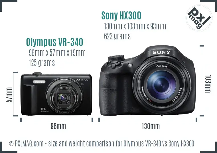 Olympus VR-340 vs Sony HX300 size comparison