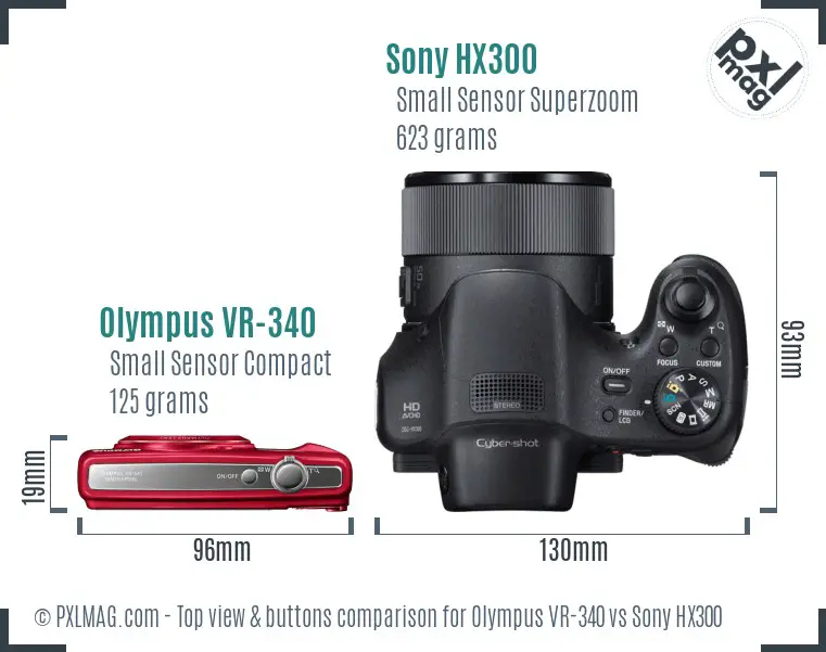 Olympus VR-340 vs Sony HX300 top view buttons comparison