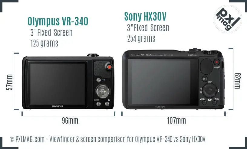 Olympus VR-340 vs Sony HX30V Screen and Viewfinder comparison