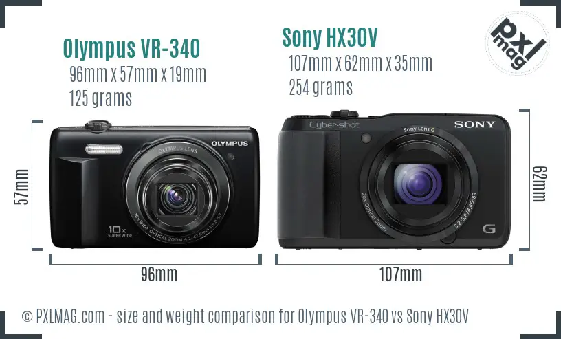 Olympus VR-340 vs Sony HX30V size comparison