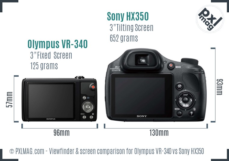 Olympus VR-340 vs Sony HX350 Screen and Viewfinder comparison