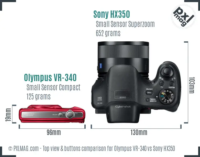 Olympus VR-340 vs Sony HX350 top view buttons comparison