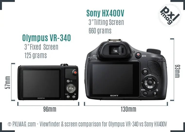Olympus VR-340 vs Sony HX400V Screen and Viewfinder comparison