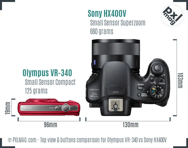 Olympus VR-340 vs Sony HX400V top view buttons comparison
