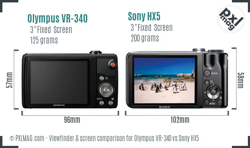 Olympus VR-340 vs Sony HX5 Screen and Viewfinder comparison