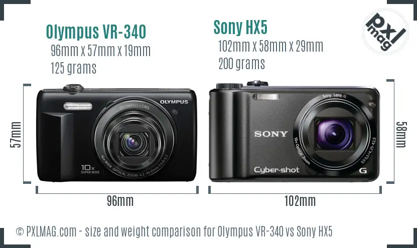 Olympus VR-340 vs Sony HX5 size comparison