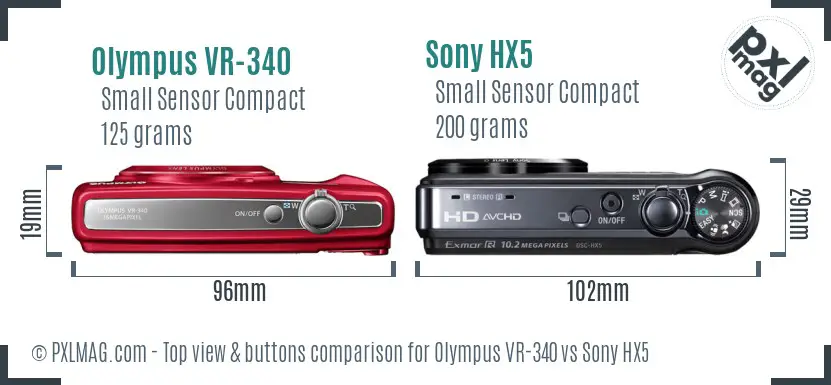 Olympus VR-340 vs Sony HX5 top view buttons comparison