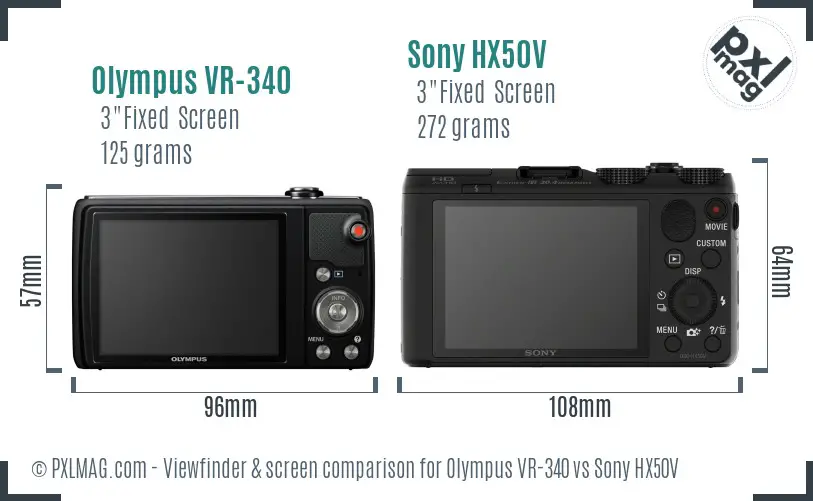 Olympus VR-340 vs Sony HX50V Screen and Viewfinder comparison