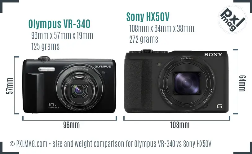 Olympus VR-340 vs Sony HX50V size comparison