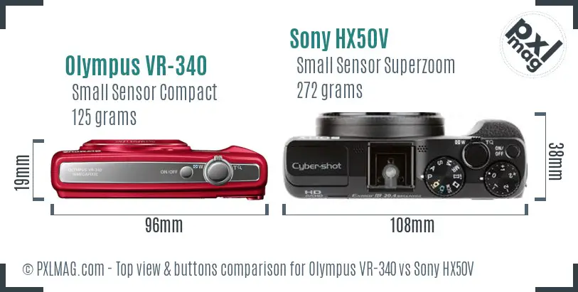 Olympus VR-340 vs Sony HX50V top view buttons comparison
